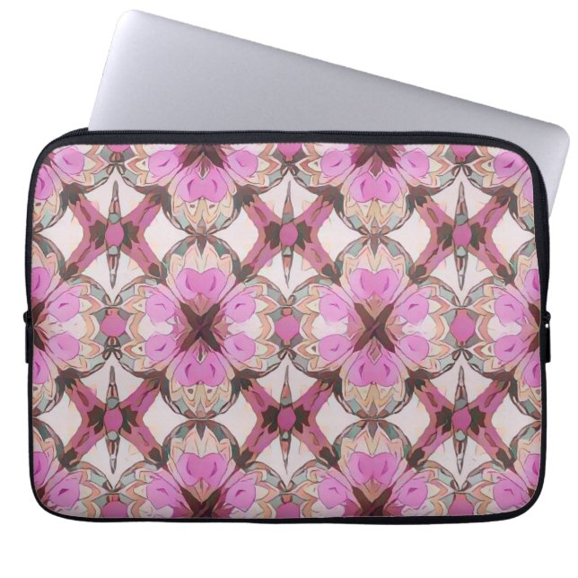 Boho Rosa Blommig Laptop Fodral (Framsidan)