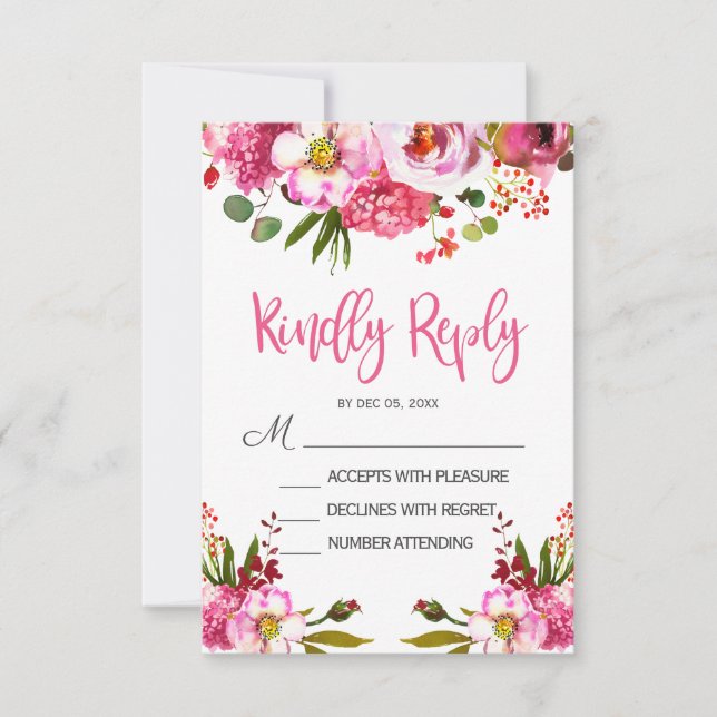 Boho Rosa Blommig Typografi Bröllop RSVP-kort OSA Kort (Framsida)