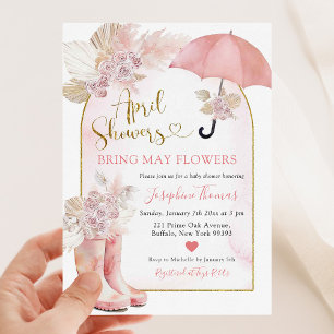 Boho Rosa Blommigt April Shower Baby Shower Inbjudningar