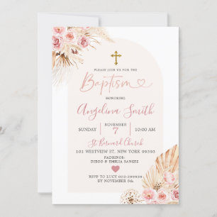 Boho Rosa Blommigt Arch Baptism-inbjudan Inbjudningar
