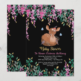 Boho Rosa Blommigt Baby Hjort Shower-inbjudan Inbjudningar