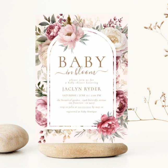 Boho  Rosa Blommigt Baby i Bloom Baby Shower Inbjudningar (Skapare uppladdad)