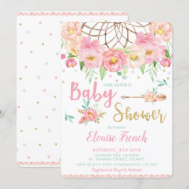 Boho Rosa Blommigt Baby Shower Dream Catcher Girl Inbjudningar