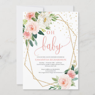 Boho  Rosa Blommigt Baby Shower-inbjudan Inbjudningar