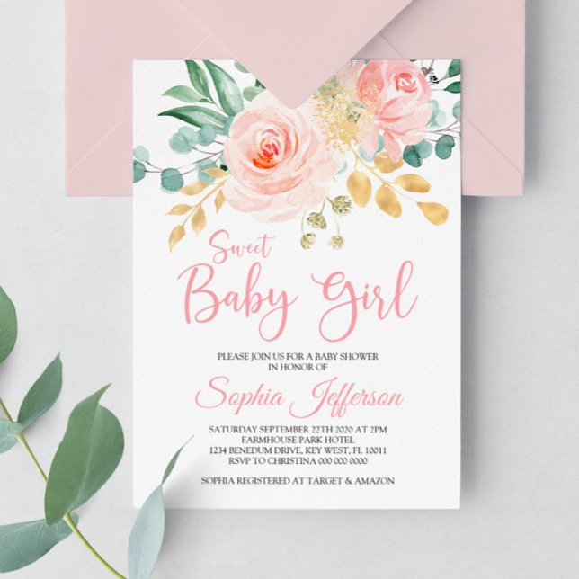 Boho  Rosa Blommigt Baby Shower-inbjudan Inbjudningar (Skapare uppladdad)
