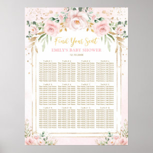 Boho Rosa  Blommigt Baby Shower Sittande i   Poster