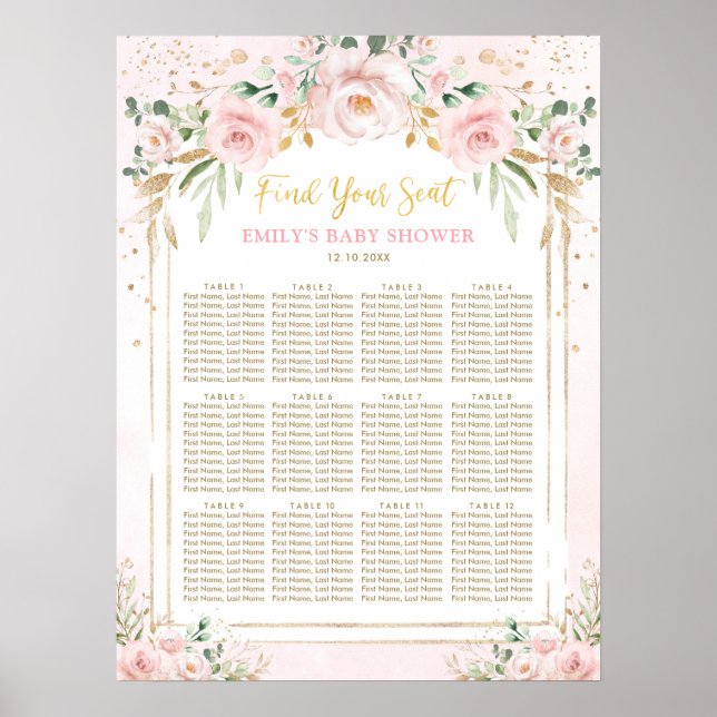 Boho Rosa  Blommigt Baby Shower Sittande i   Poster (Framsidan)
