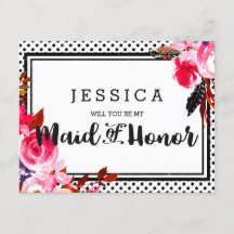 Boho Rosa Blommigt blir du min Maid of honor