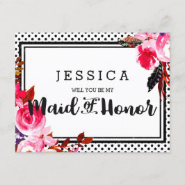 Boho Rosa Blommigt blir du min Maid of honor Inbjudningar