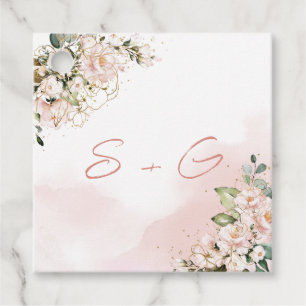 Boho  rosa blommigt bröllop initialer monogram gåvor etiketter