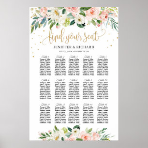 Boho rosa blommigt bröllop, platshållarskylt poster
