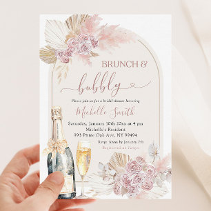 Boho Rosa Blommigt Brunch Bubbly Möhippa Inbjudningar
