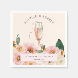 Boho Rosa Blommigt Brunch & Bubly Pappersservett