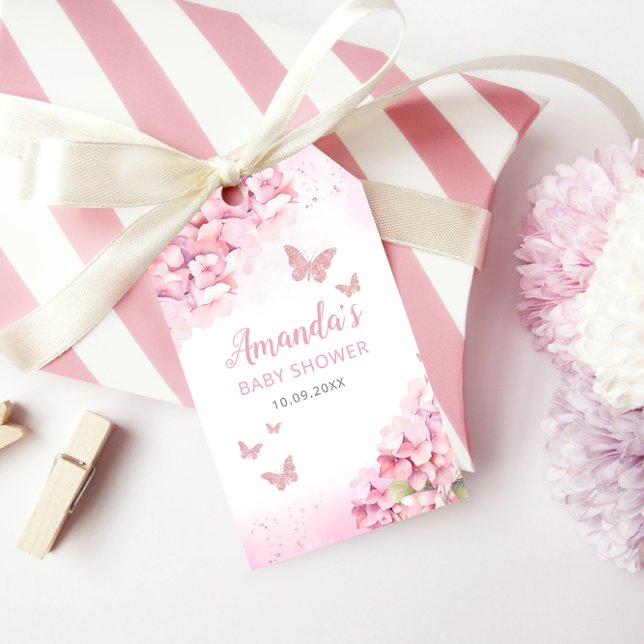 Boho Rosa Blommigt Butterfly Baby Shower Tack Presentetikett (Skapare uppladdad)