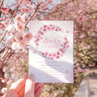 Boho  Rosa Blommigt Butterfly Girl Baby Shower Inbjudningar