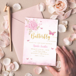 Boho  Rosa Blommigt Butterfly Girl Baby Shower Inbjudningar