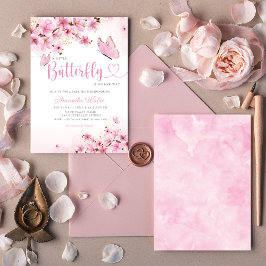 Boho  Rosa Blommigt Butterfly Girl Baby Shower Inbjudningar