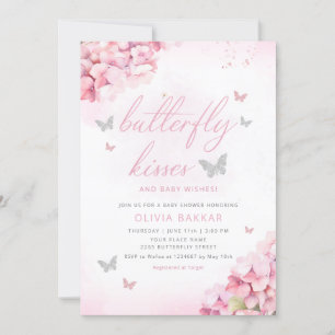 Boho Rosa Blommigt Butterfly Kisses Girl Baby Show Inbjudningar