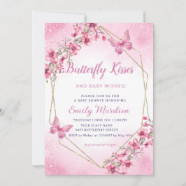 Boho rosa Blommigt Butterfly Kisses Girl Baby Show Inbjudningar