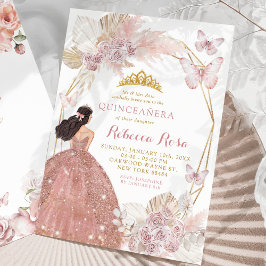 Boho Rosa Blommigt Butterfly Princess Quinceañera Inbjudningar