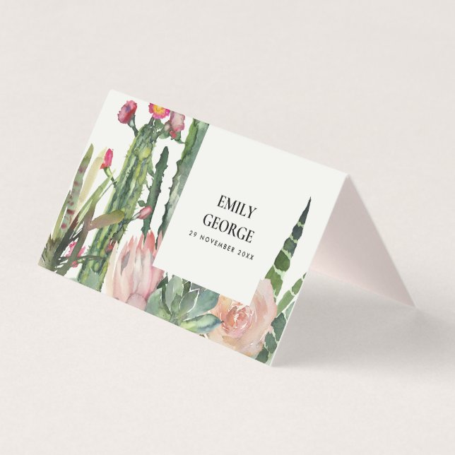 BOHO ROSA BLOMMIGT CACTI FOLIAGE BRÖLLOP PLACE CAR KORT (Baksida)