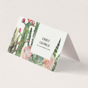 BOHO ROSA BLOMMIGT CACTI FOLIAGE BRÖLLOP PLACE CAR KORT