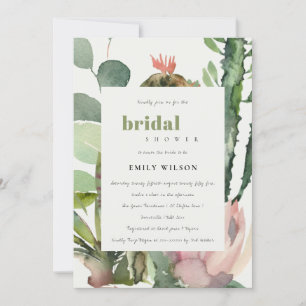 BOHO ROSA BLOMMIGT CACTI FOLIAGE MÖHIPPA INBJUDNINGAR