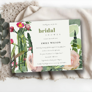 BOHO ROSA BLOMMIGT CACTI FOLIAGE MÖHIPPA INBJUDNINGAR