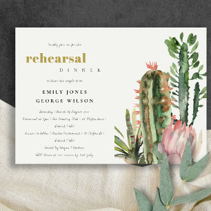BOHO ROSA BLOMMIGT CACTI FOLIAGE REHEARSAL DINNER INBJUDNINGAR