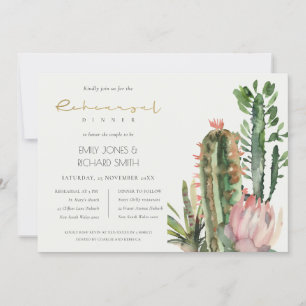 BOHO ROSA BLOMMIGT CACTI FOLIAGE REHEARSAL DINNER INBJUDNINGAR