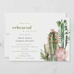 BOHO ROSA BLOMMIGT CACTI FOLIAGE REHEARSAL DINNER INBJUDNINGAR