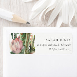 BOHO ROSA BLOMMIGT CACTI FOLIAGE WATERCOLOR ADRESS RETURADRESS ETIKETT
