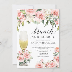 Boho rosa blommigt champagne brunch och bubbla inbjudningar