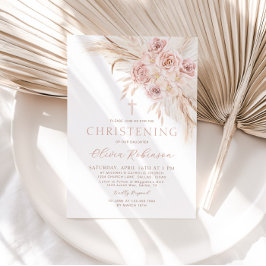 Boho Rosa Blommigt Christening Baptism-inbjudan Inbjudningar