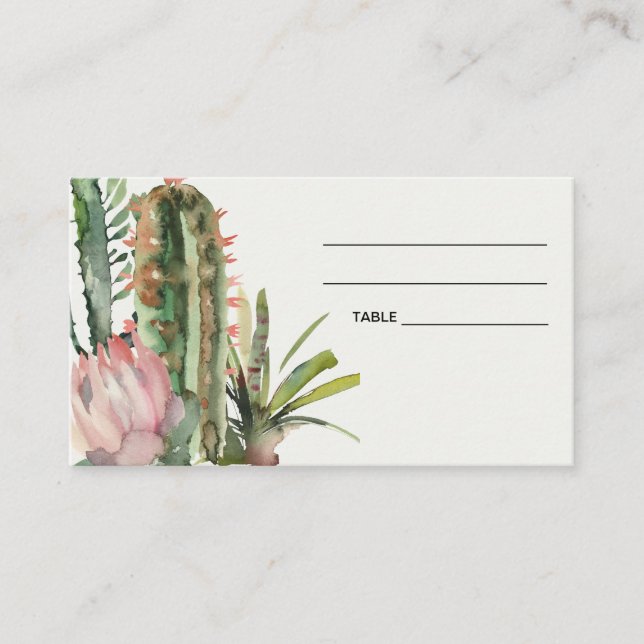 BOHO ROSA BLOMMIGT DESERT CACTI BRÖLLOP PLACE CARD VISITKORT (Framsida)