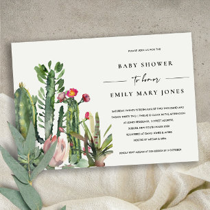 BOHO ROSA BLOMMIGT DESERT CACTI FAUNA BABY SHOWER INBJUDNINGAR