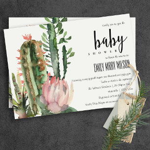 BOHO ROSA BLOMMIGT DESERT CACTI FOLIAGE BABY SHOWE INBJUDNINGAR