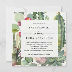 BOHO ROSA BLOMMIGT DESERT CACTI FOLIAGE BABY SHOWE INBJUDNINGAR