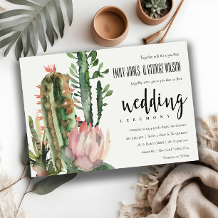 BOHO ROSA BLOMMIGT DESERT CACTI FOLIAGE BRÖLLOP INBJUDNINGAR