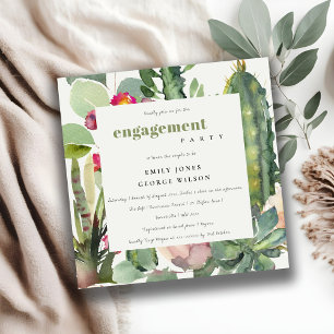 BOHO ROSA BLOMMIGT DESERT CACTI FOLIAGE FÖRLOVNING INBJUDNINGAR