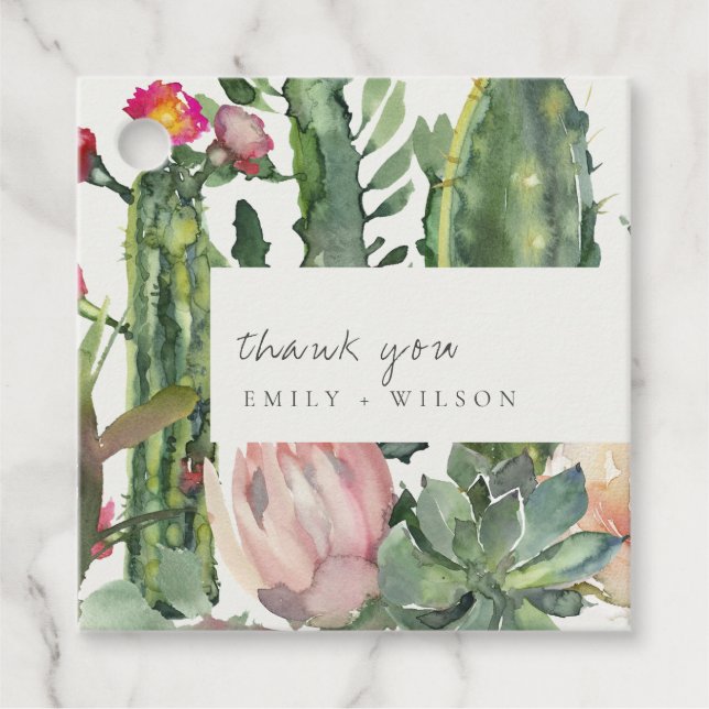 BOHO ROSA BLOMMIGT DESERT CACTI FOLIAGE TACK GÅVOR ETIKETTER (Framsida)