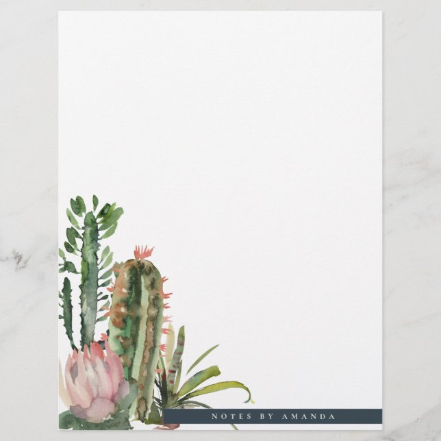 BOHO ROSA BLOMMIGT DESERT CACTI FOLIAGE WATERCOLOR BREVHUVUD (Framsida)
