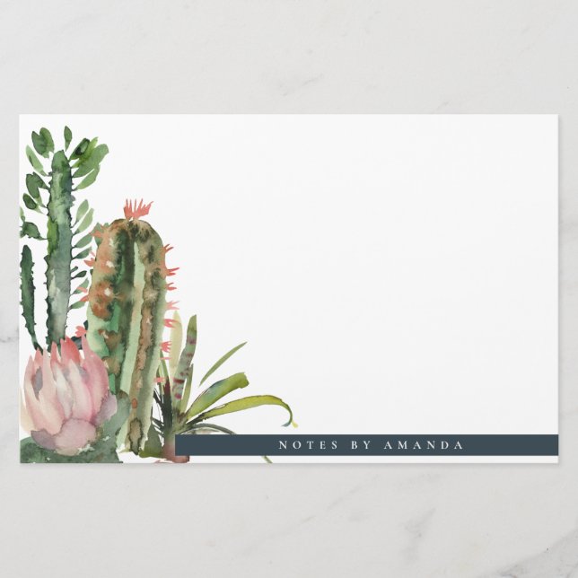 BOHO ROSA BLOMMIGT DESERT CACTI FOLIAGE WATERCOLOR BREVPAPPER (Framsida)