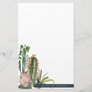 BOHO ROSA BLOMMIGT DESERT CACTI FOLIAGE WATERCOLOR BREVPAPPER