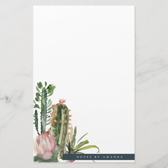 BOHO ROSA BLOMMIGT DESERT CACTI FOLIAGE WATERCOLOR BREVPAPPER (Framsida)