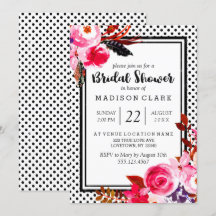 Boho Rosa Blommigt & Dots Inbjudningskort för möhi