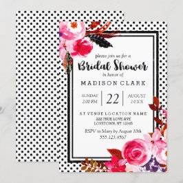 Boho Rosa Blommigt & Dots Inbjudningskort för möhi