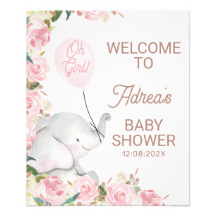 Boho Rosa Blommigt Elephant Balloon Baby Shower-sk Fototryck