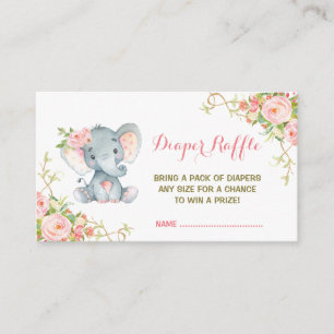 Boho Rosa Blommigt Elephant Diaper Raffle Biljett Tilläggskort