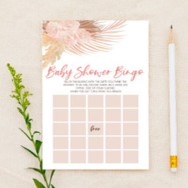 Boho Rosa Blommigt Flowers Bingo Baby Shower Game Brevpapper